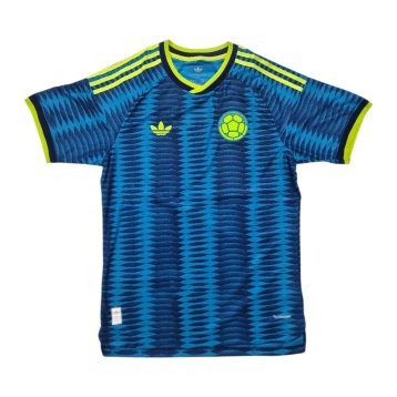 Camiseta Selección Colombia 2026 visitante azúl cuello verde versión jugador